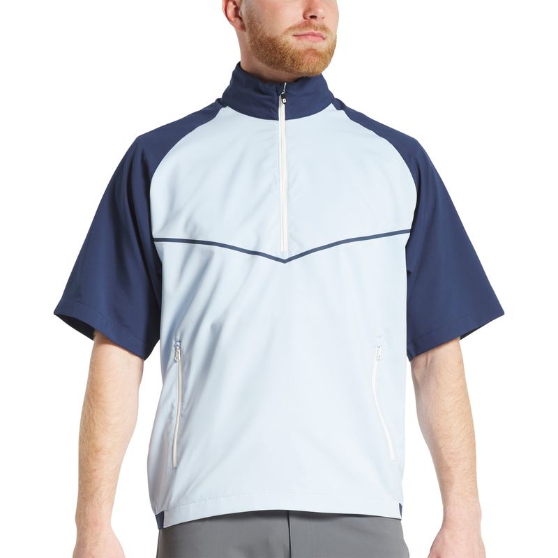 FRONT VIEW OF FOOTJOY MENS ZEPHYR SHORT SLEEVE WINDSHIRT COLD WEATHER WEAR WITH WATER REPELLENCY