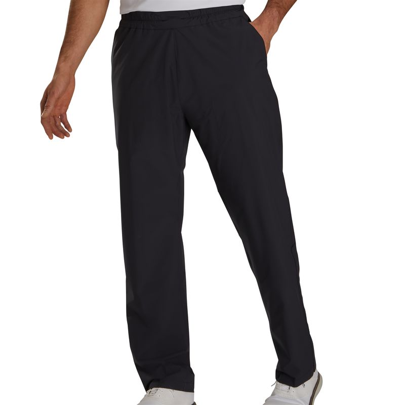 FRONT VIEW OF FOOTJOY MENS HYDROLITE X RAIN PANTS WITH 100% WATERPROOF SHELL AND SEAM SEALED