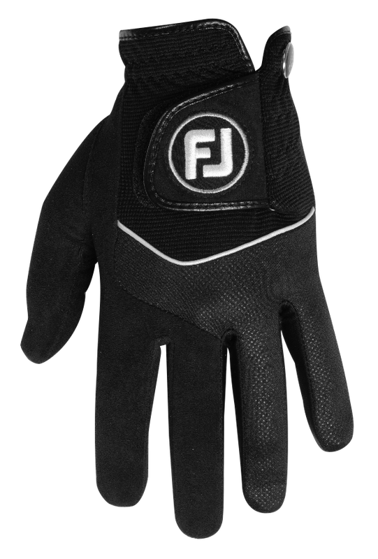 BACK OF HAND VIEW OF FOOTJOY MENS RAINGRIP GOLF GLOVE WITH WET WEATHER PERFORMANCE AND QUICK-DRYING