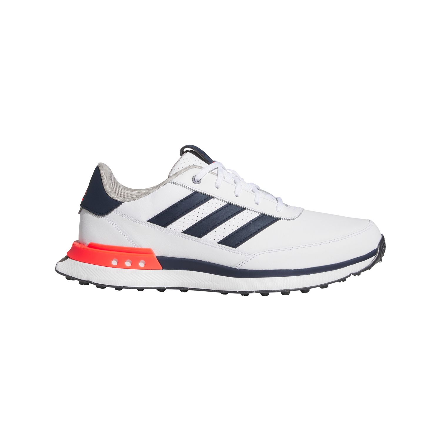 MAIN IMAGE OF ADIDAS MENS S2G SPIKELESS LEATHER GOLF SHOES IN WHITE/COLLEGIATE NAVY/LUCID RED 10