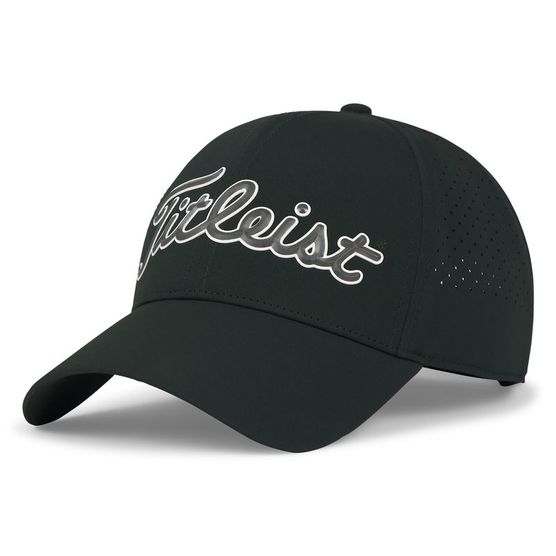 FRONT LEFT VIEW OF TITLEIST MENS PLAYERS TECH HAT WITH STRETCH SWEATBAND AND SPORTY LOOK