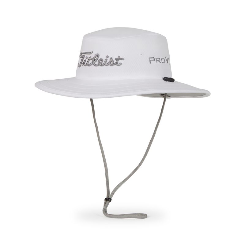 FRONT LEFT VIEW OF TITLEIST MENS TOUR AUSSIE BUCKET HAT WITH BREATHABILITY AND SUN PROTECTION
