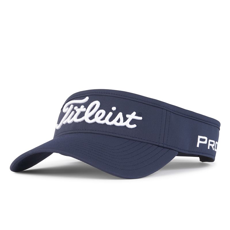 FRONT LEFT VIEW OF TITLEIST MENS TOUR PERFORMANCE VISOR WITH STETCH MATERIAL AND SUN PROTECTION