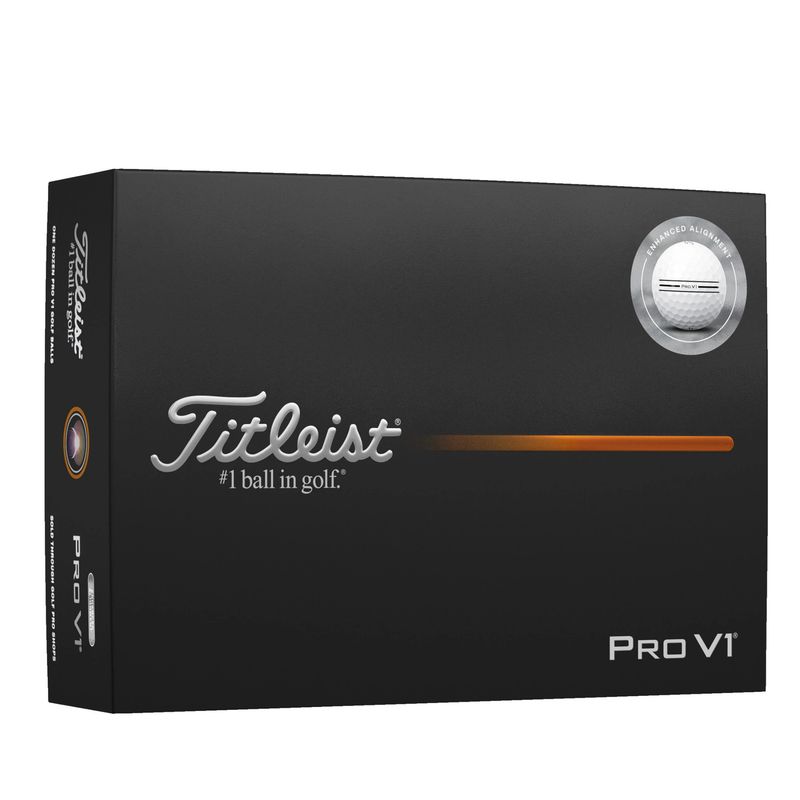 FRONT VIEW OF TITLEIST UNISEX PRO V1 ENHANCED ALIGNMENT GOLF BALL WITH MORE SPEED AND MID-FLIGHT