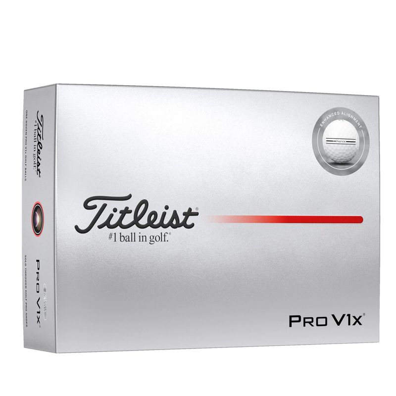 FRONT VIEW OF TITLEIST UNISEX PRO V1X ENHANCED ALIGNMENT GOLF BALL WITH HIGH FLIGHT AND FIRMER FEEL