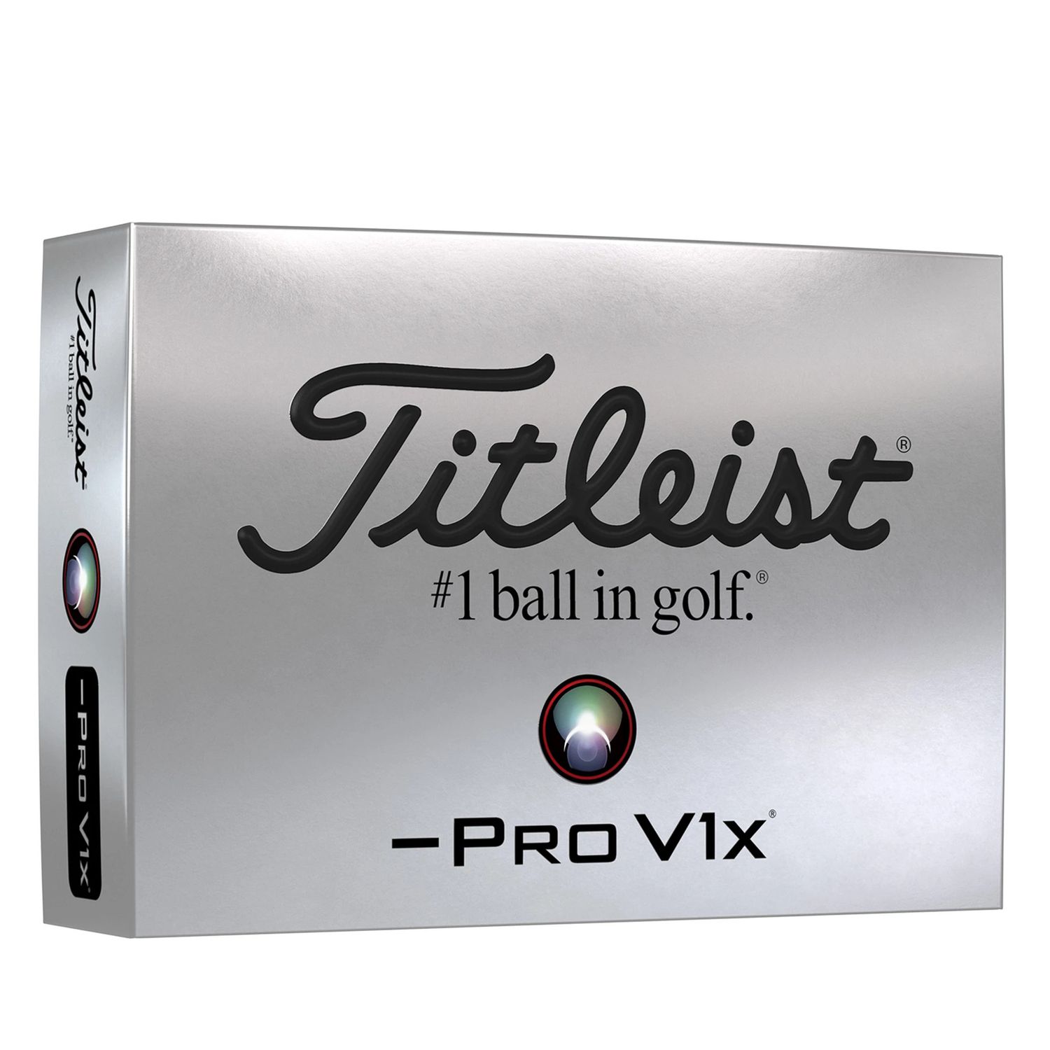 FRONT VIEW OF TITLEIST UNISEX PRO V1X LEFT DASH GOLF BALL WITH MAXIMUM DISTANCE AND FIRMER FEEL