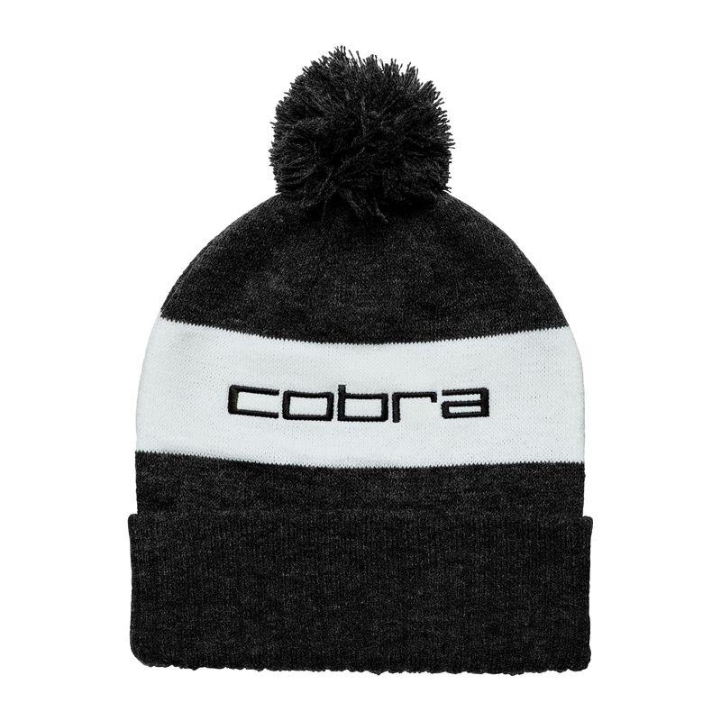 FRONT VIEW OF COBRA MENS POM BEANIE HAT WITH STETCHABLE AND ALL DAY GOLF COURSE COMFORT
