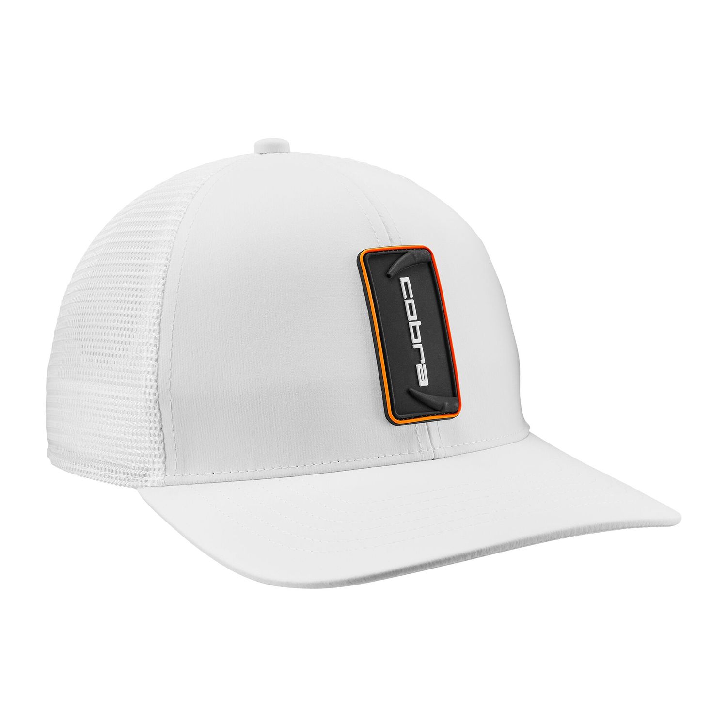 MAIN IMAGE OF COBRA MENS STRIKE TRUCKER HAT IN WHITE GLOW/PUMA BLACK ADJUSTABLE WITH BREATHABILITY