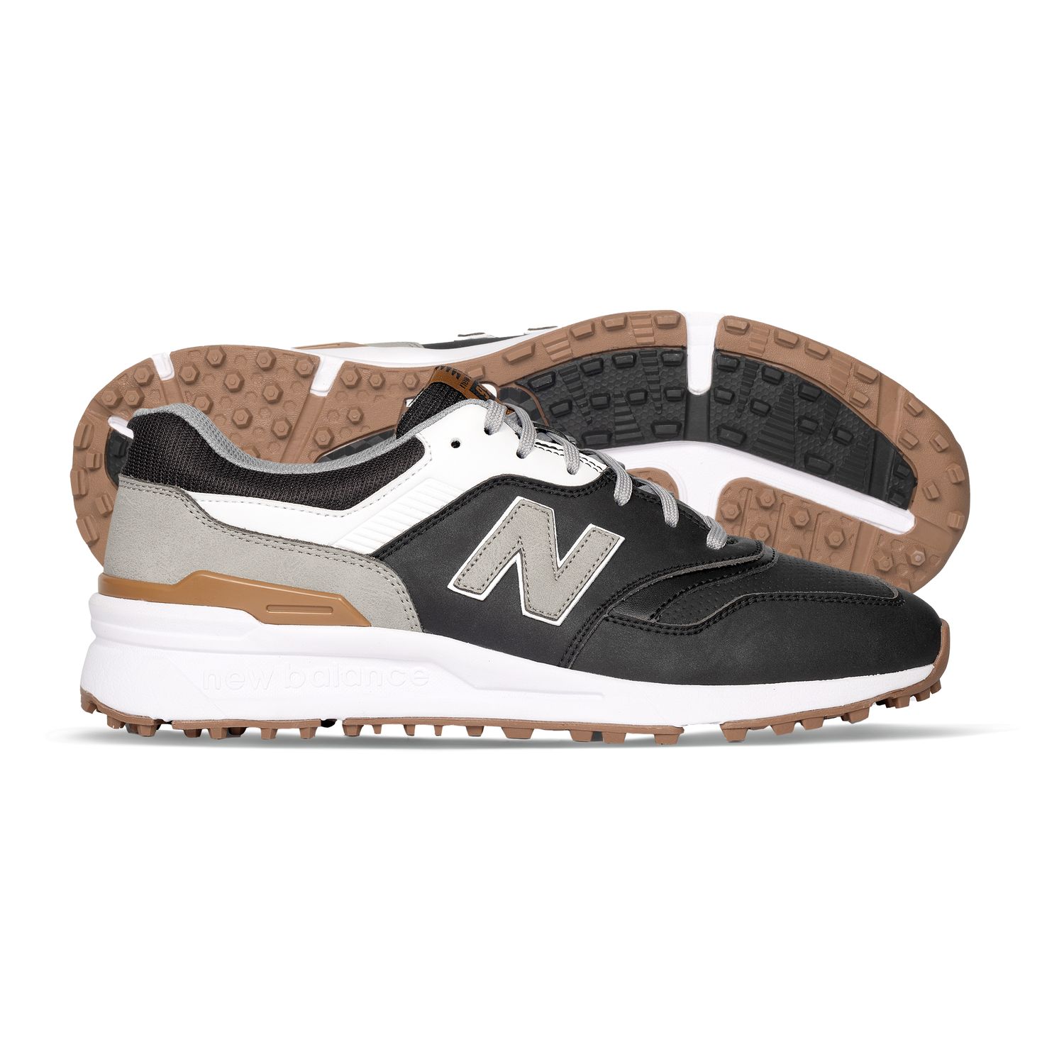 MAIN IMAGE OF NEW BALANCE MENS 997 SPIKELESS GOLF SHOES IN BLACK/WHITE 10 D WITH WATERPROOFING