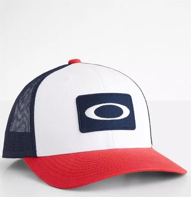 OAKLEY UNISEX O ORIGINAL PATCH TRUCKER CAP 25, Color: WHITE/RED/NAVY BLUE, Size: O/S