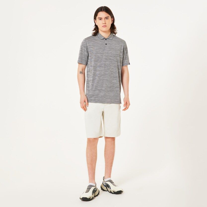 MAIN IMAGE OF OAKLEY MENS GRAVITY PRO POLO IN CEMENT/BLACK HEATHER MEDIUM WITH BREATHABILITY