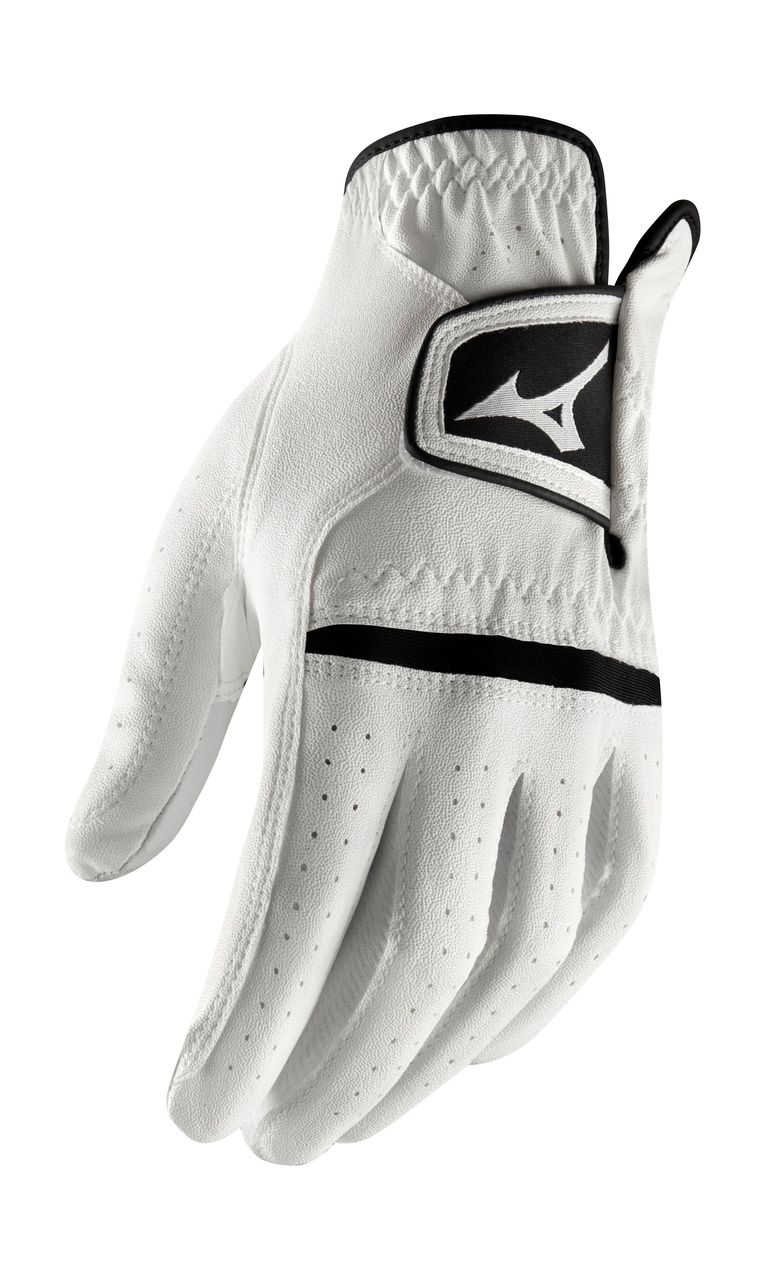 MAIN IMAGE OF MIZUNO MENS COMP GOLF GLOVE IN WHITE/BLACK SMALL WITH SECURE FIT