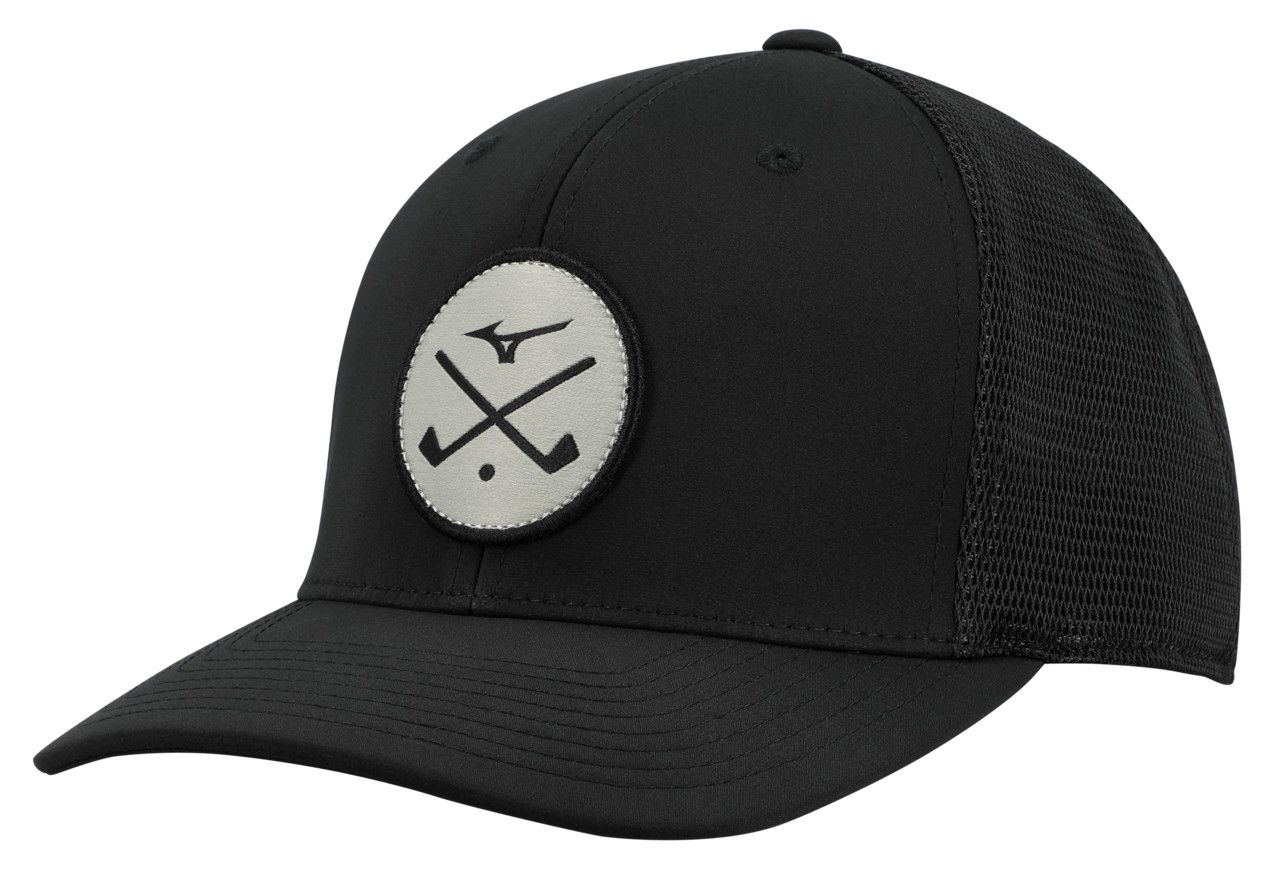 MAIN IMAGE OF MIZUNO MENS CROSSED CLUBS MESHBACK HAT IN BLACK ADJUSTABLE WITH BREATHABILITY