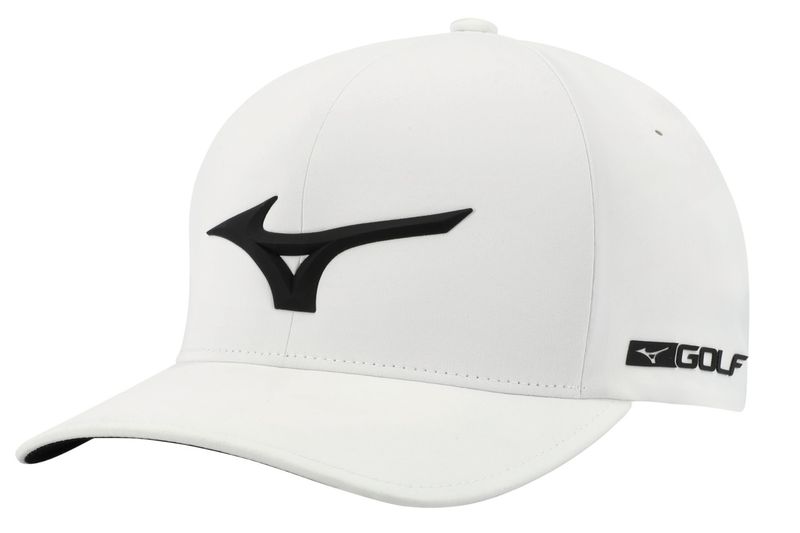 FRONT VIEW OF MIZUNO MENS TOUR DELTA FITTED HAT WITH LIGHTWEIGHT AND ALL DAY GOLF COURSE COMFORT
