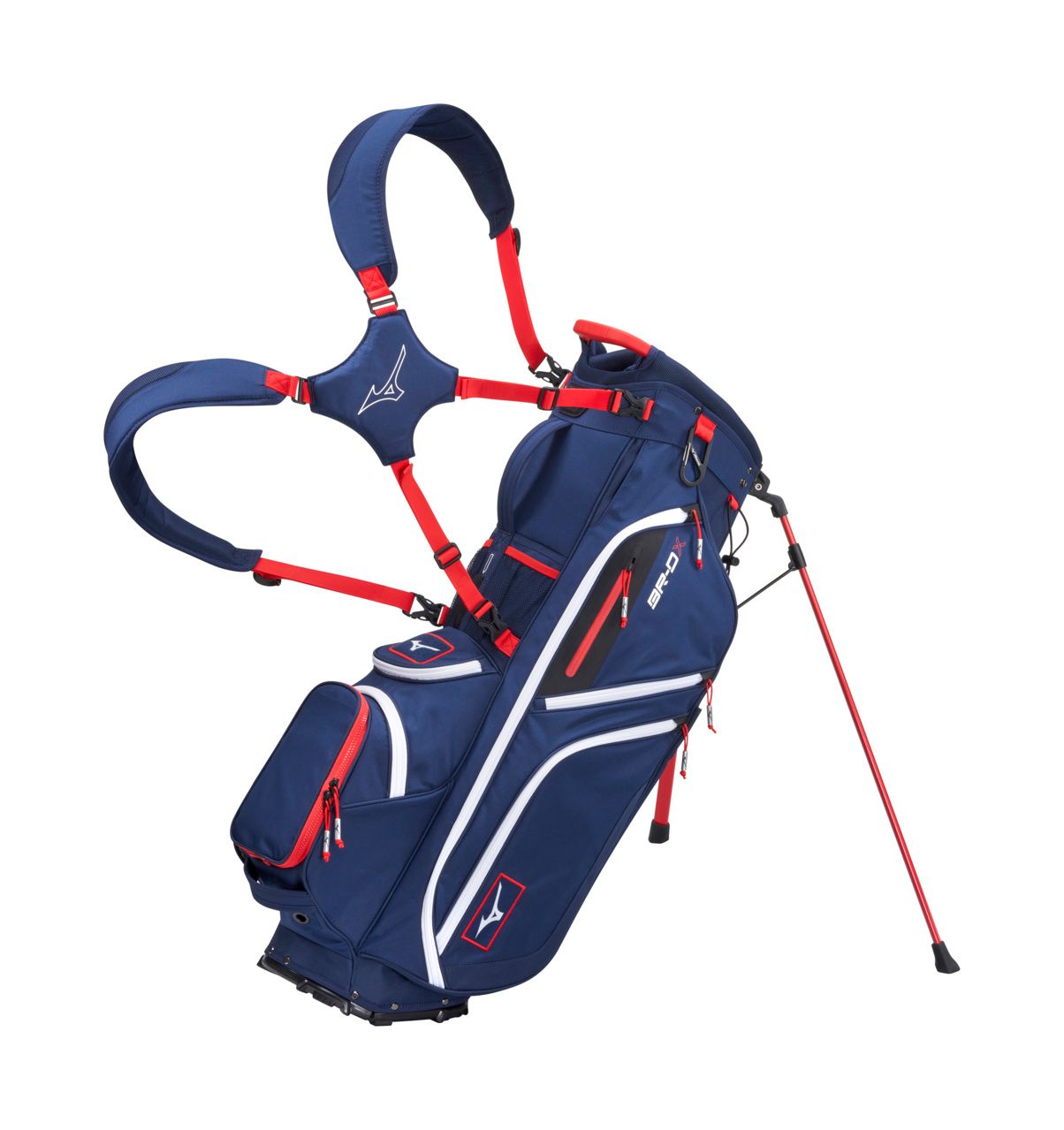 MAIN IMAGE OF MIZUNO UNISEX BR-DX 14-WAY STAND BAG IN NAVY/RED WITH RAINHOOD AND PLENTY OF POCKETS