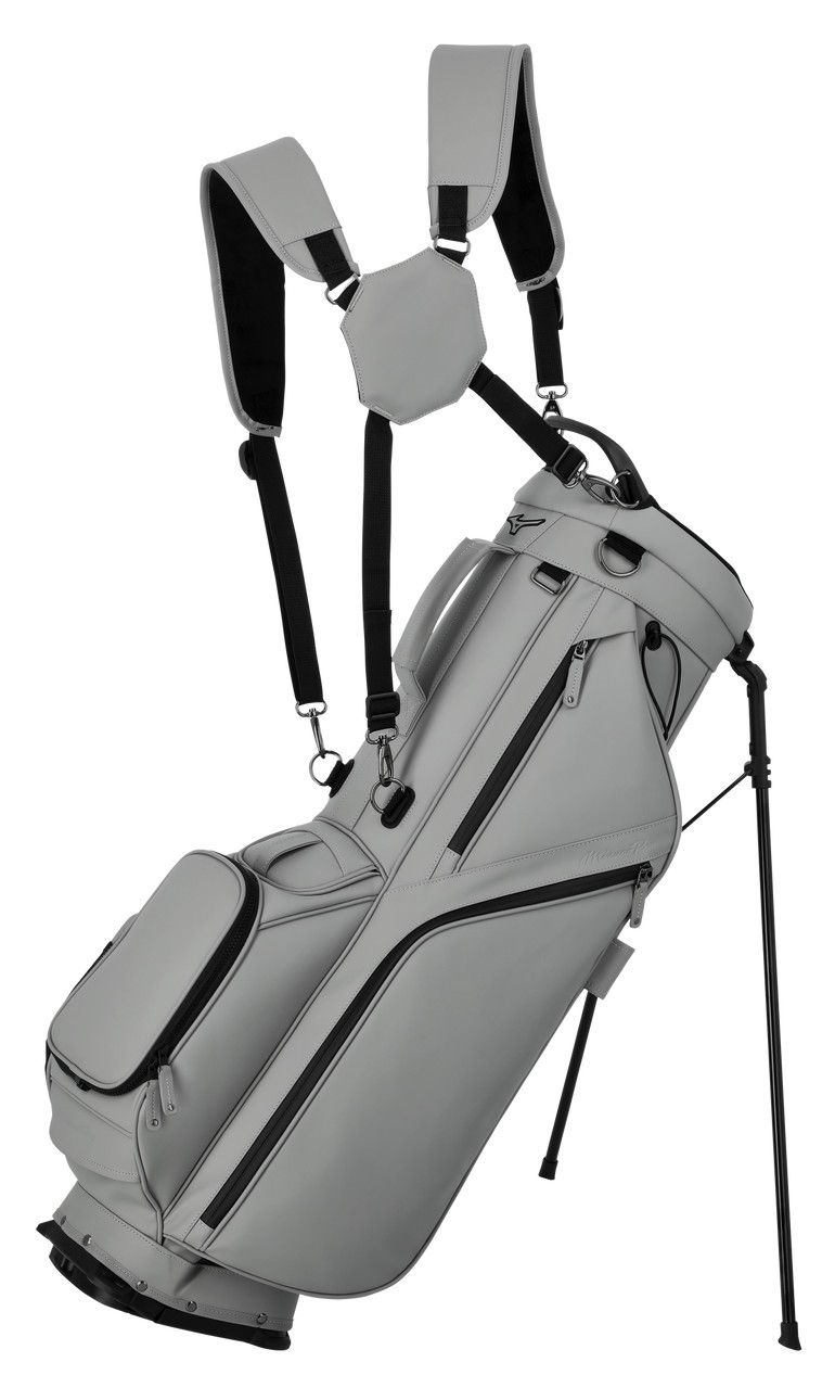 MAIN IMAGE OF MIZUNO UNISEX PRO 5-WAY STAND BAG IN GREY WITH PREMIUM MATERIALS AND UMBRELLA HOLDER