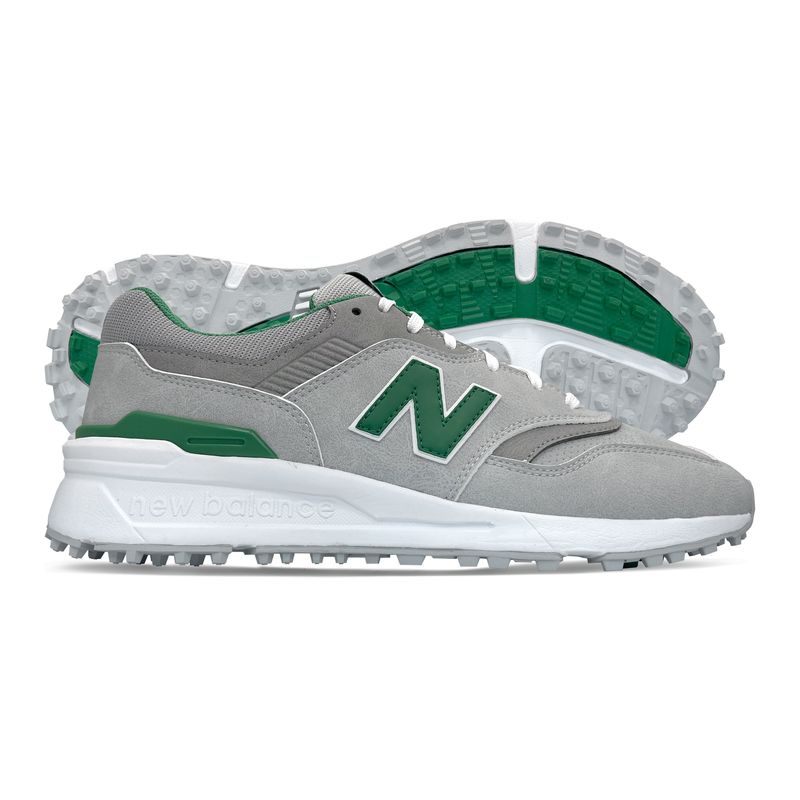 FRONT VIEW OF NEW BALANCE MENS 997 SPIKELESS GOLF SHOES WITH WATERPROOFING AND CUSHIONING