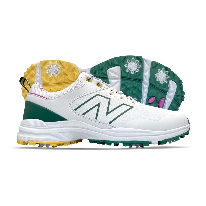 FRONT VIEW OF NEW BALANCE MENS BRIGHTON V2 GOLF SHOES WITH WATERPROOFING AND LIGHTWEIGHT CUSHIONING