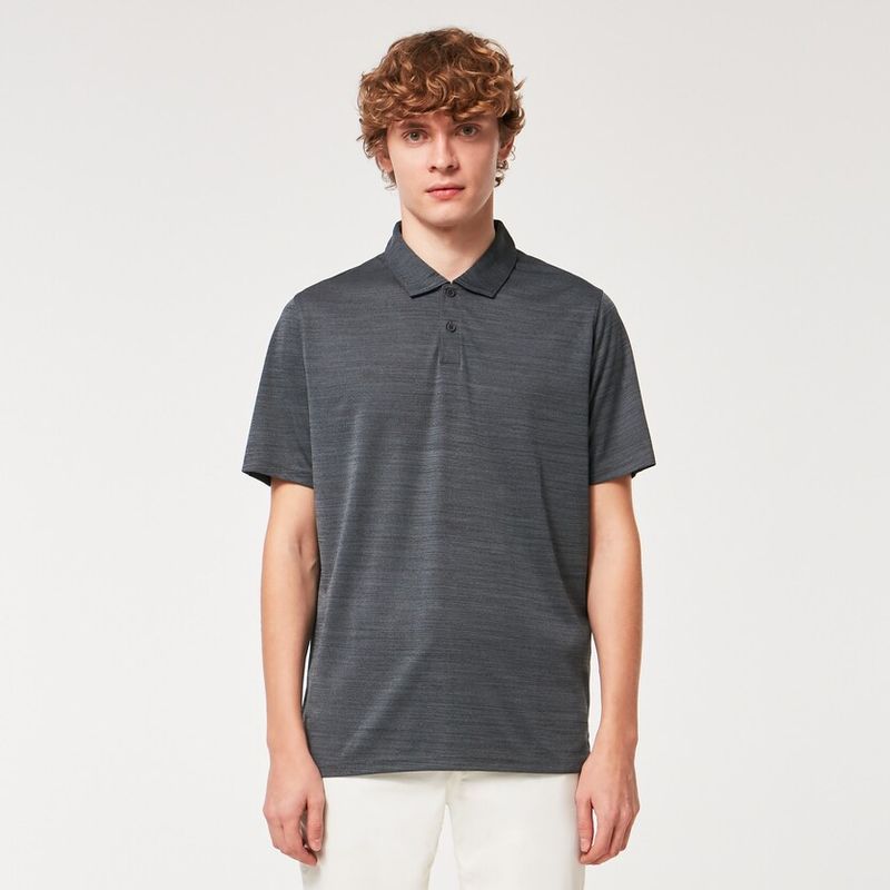 FRONT VIEW OF OAKLEY MENS AERO HYDROLIX POLO WITH BREATHABILITY AND FREEDOM OF MOVEMENT