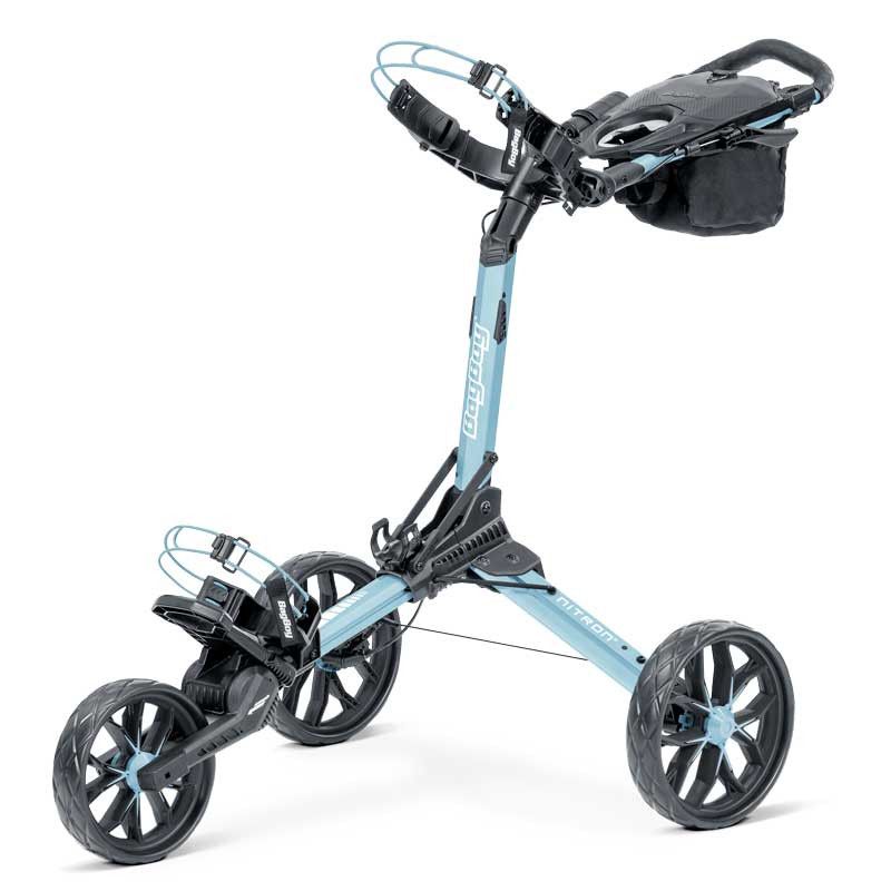 MAIN IMAGE OF BAG BOY UNISEX NITRON PUSH CART IN ICE BLUE/WHITE WITH AUTO-OPENING