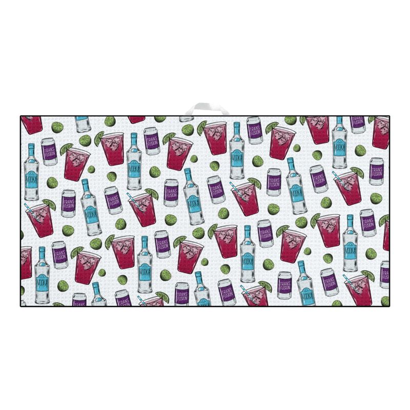 FRONT VIEW OF DEVANT UNISEX ULTIMATE MICROFIBER TOWEL WITH WEB STRAP HANDLE AND QUICK-DRYING