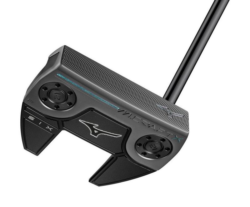 FRONT VIEW OF MIZUNO UNISEX M-CRAFT X B6 PUTTER WITH FORGIVENESS AND FANG PUTTER DESIGN