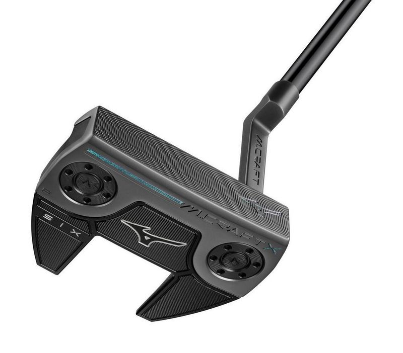 FRONT VIEW OF MIZUNO UNISEX M-CRAFT X P6 PUTTER WITH FORGIVENESS AND FANG PUTTER DESIGN