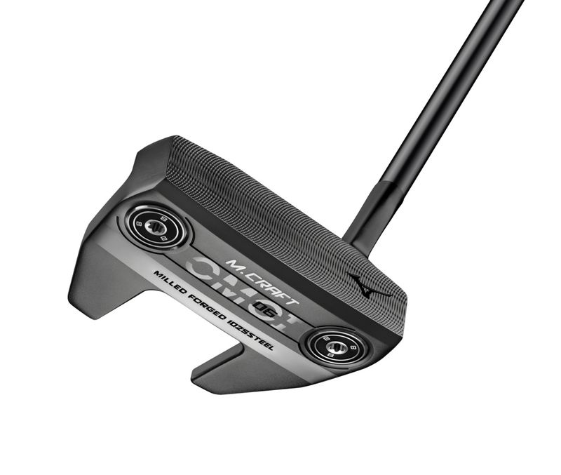 FRONT VIEW OF MIZUNO UNISEX M-CRAFT OMOI TYPE 06 PUTTER WITH MILLED FACE AND MALLET PUTTER DESIGN