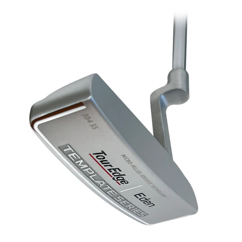 FRONT VIEW OF TOUR EDGE UNISEX TEMPLATE SILVER PVD EDEN PUTTER WITH SOFT FEEL AND BLADE DESIGN