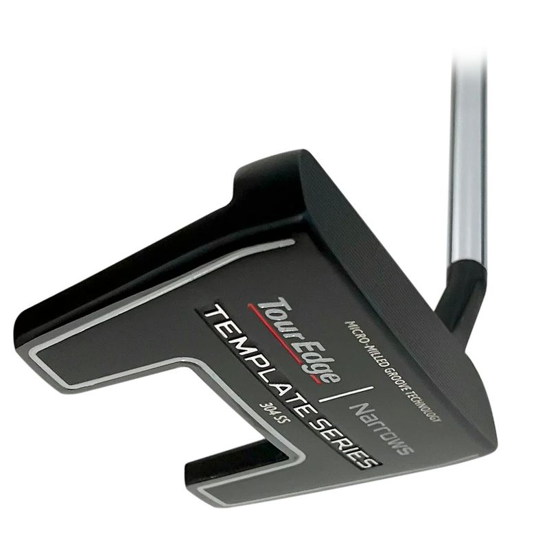 FRONT VIEW OF TOUR EDGE TEMPLATE BLACK PVD NARROWS PUTTER WITH WINGED MID-MALLET PUTTER DESIGN