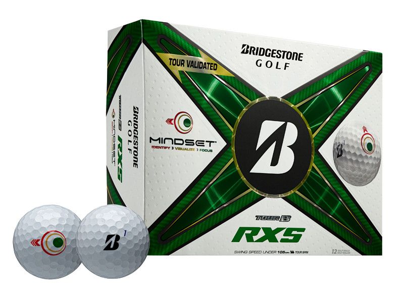 BOX VIEW OF BRIDGESTONE UNISEX TOUR B RXS MINDSET GOLF BALL WITH MAXIMUM DISTANCE