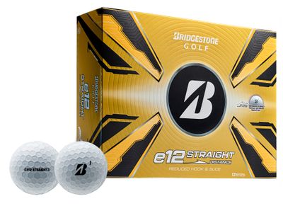 BOX VIEW OF BRIDGESTONE UNISEX E12 STRAIGHT GOLF BALL WITH IMPROVED DISTANCE
