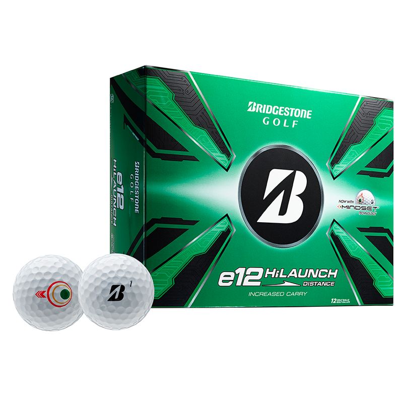 BOX VIEW OF BRIDGESTONE UNISEX E12 HILAUNCH GOLF BALL WITH LONGER DISTANCE AND HIGHER LAUNCH