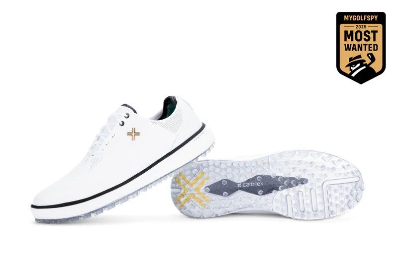 FRONT VIEW OF PAYNTR MENS MATCH DAY SC GOLF SHOES WITH WATERPROOFING AND SPIKELESS TRACTION