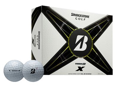 BOX VIEW OF BRIDGESTONE UNISEX TOUR B X GOLF BALL WITH INCREASED DISTANCE AND IMPROVED FEEL