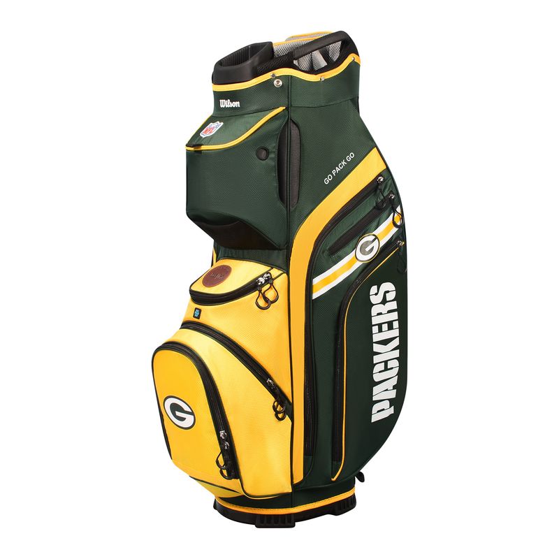 LEFT VIEW OF WILSON UNISEX NFL GREEN BAY PACKERS 14-WAY CART BAG WITH 11 POCKETS