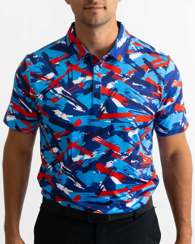 FRONT VIEW OF YATTA MENS FREEDOM TRACK POLO WITH 4-WAY STRETCH AND ALL DAY GOLF COURSE COMFORT