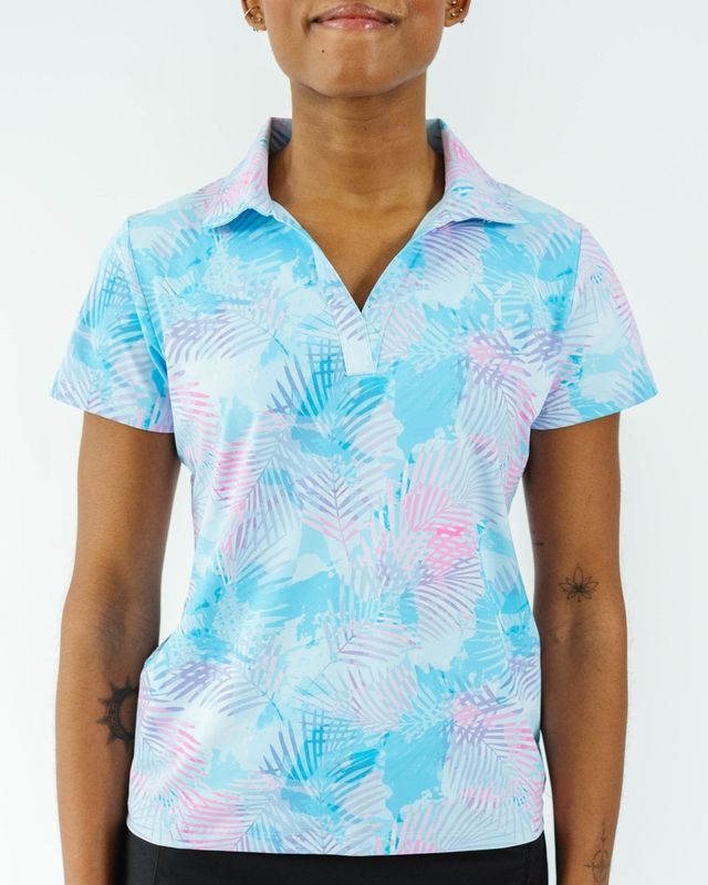 FRONT VIEW OF YATTA WOMENS PASTEL BREEZE POLO WITH 4-WAY STRETCH AND MOISTURE WICKING