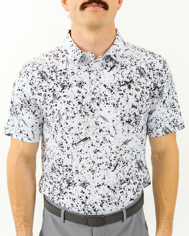 FRONT VIEW OF YATTA MENS COOKIES &amp; CREAM POLO WITH 4-WAY STRETCH AND MOISTURE WICKING