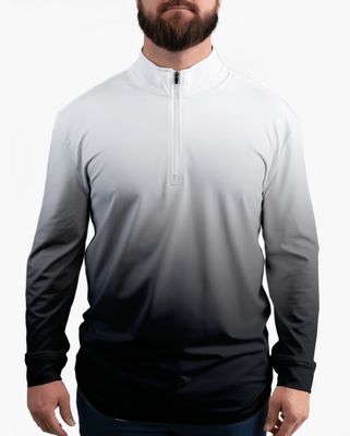 FRONT VIEW OF YATTA MENS BLACK BIRDIE QUARTER ZIP SWEATER WITH 4-WAY STRETCH AND MOISTURE WICKING