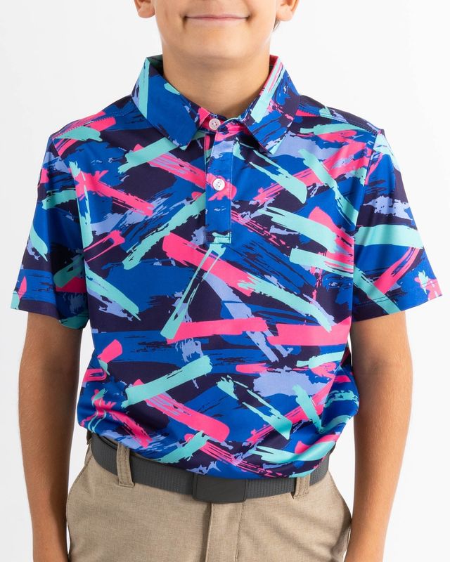 FRONT BOYS VIEW OF YATTA YOUTH 8-TRACK POLO WITH 4-WAY STRETCH AND ALL DAY GOLF COURSE COMFORT