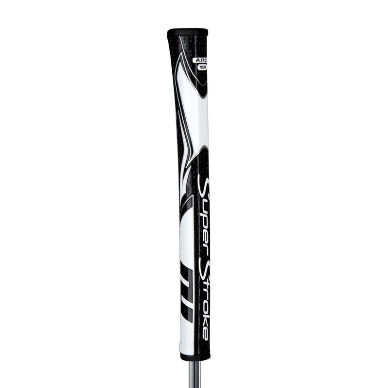 FRONT LEFT VIEW OF SUPERSTROKE ZENERGY PISTOL GT PUTTER GRIP WITH NO TAPER AND PISTOL STYLE TOP
