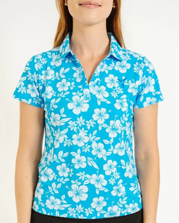 FRONT VIEW OF YATTA WOMENS ALOHA AINA POLO WITH 4-WAY STRETCH AND ALL DAY GOLF COURSE COMFORT