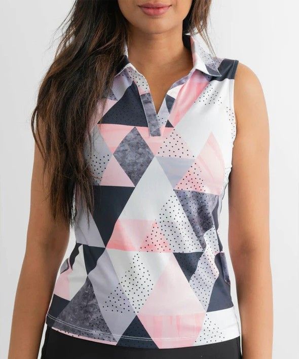 FRONT VIEW OF YATTA WOMENS BIRDIE DROPPER SLEEVELESS POLO WITH 4-WAY STRETCH AND MOISTURE WICKING