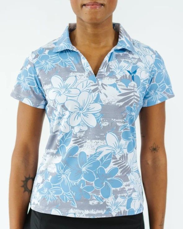 FRONT VIEW OF YATTA WOMENS TROPICAL MIST POLO WITH 4-WAY STRETCH AND MOISTURE WICKING