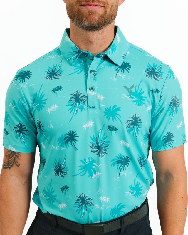 FRONT VIEW OF YATTA MENS ISLAND LIVIN POLO WITH 4-WAY STRETCH AND ALL DAY GOLF COURSE COMFORT