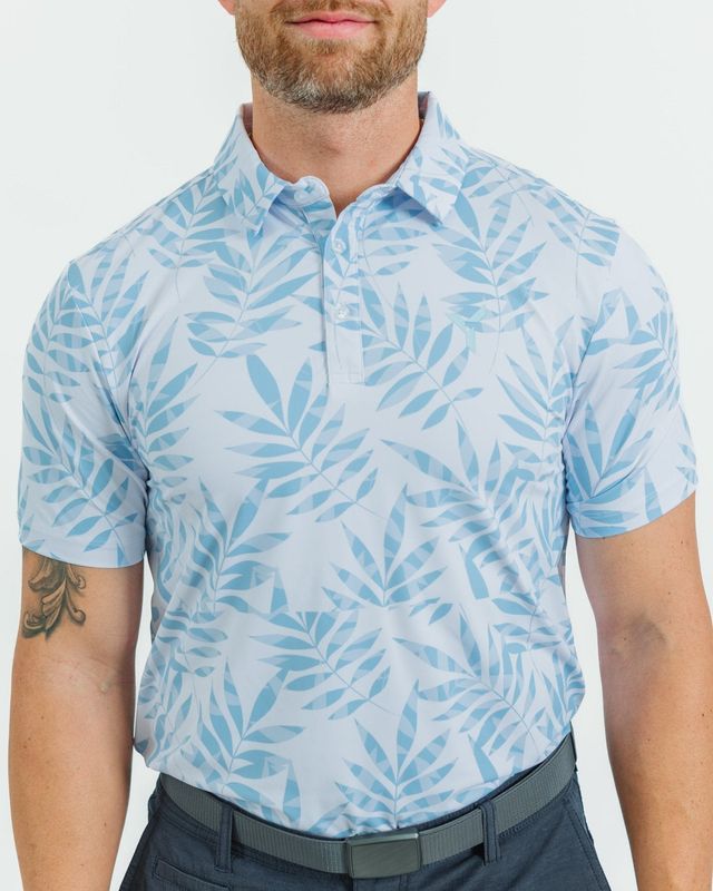 FRONT VIEW OF YATTA MENS FROSTY GREENS POLO WITH 4-WAY STRETCH AND ALL DAY GOLF COURSE COMFORT