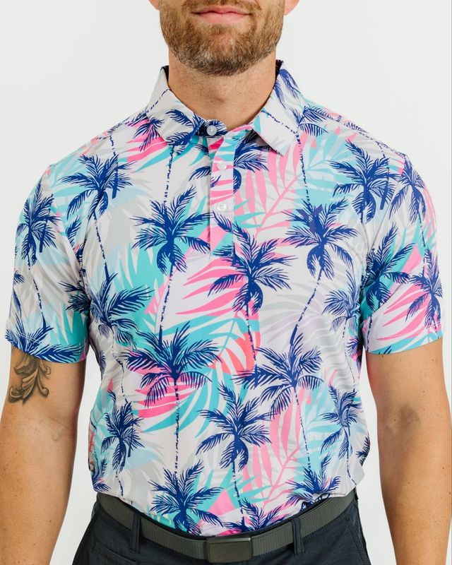 FRONT VIEW OF YATTA MENS CALI VIBES POLO WITH 4-WAY STRETCH AND ALL DAY GOLF COURSE COMFORT
