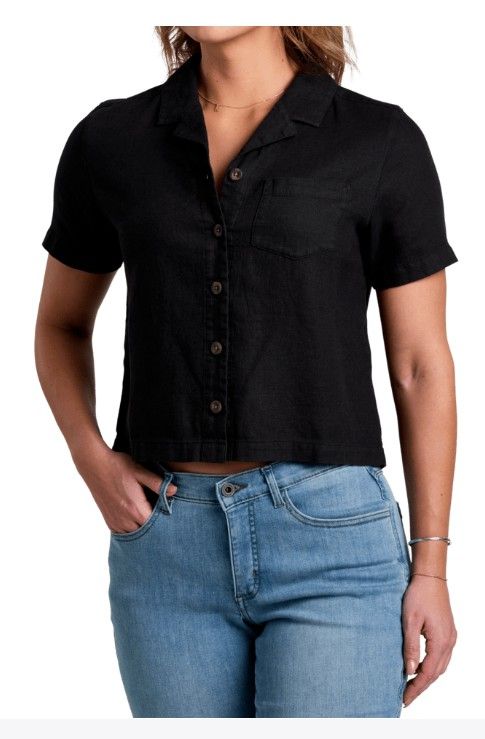 KUHL WOMENS LUISA SHORT SLEEVE SHIRT 25, Color: BLACK, Size: SMALL