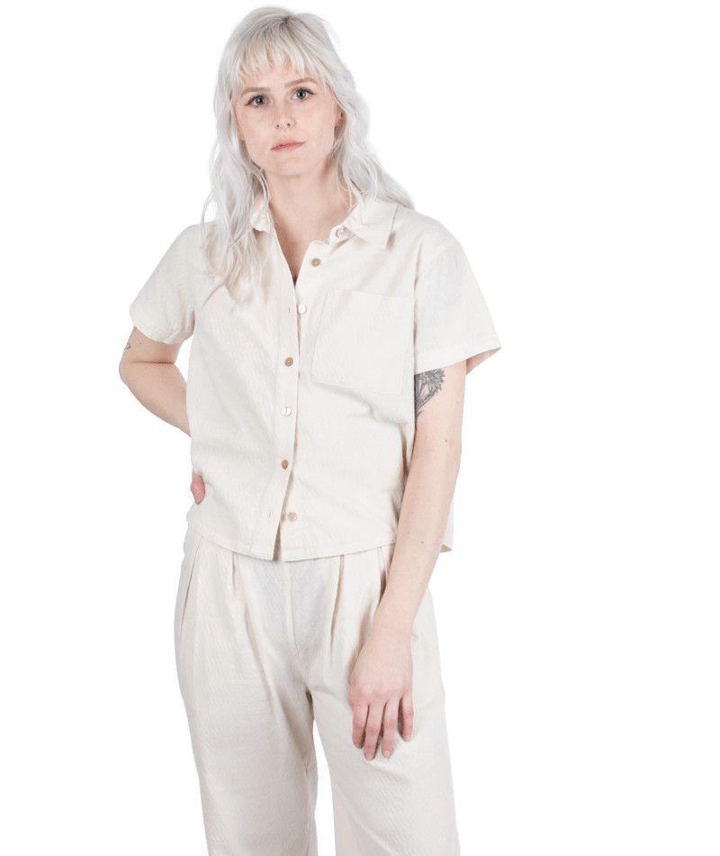 MAIN IMAGE OF JETTY WOMENS CAPE COD JACQUARD SHORT SLEEVE SHIRT IN CREAM SMALL